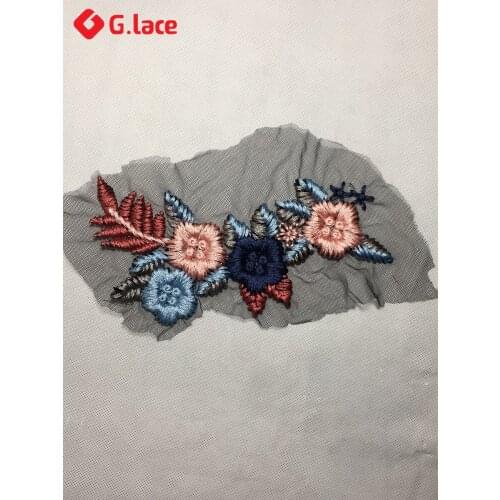 GLace 2pieces DIYFlower Lace 22*10cm Craft material 3D Lace Collar Trim lace Appliques embroidery patches trim GL015G
