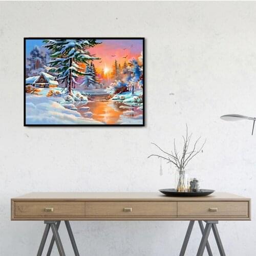 30x40 Diy Diamond Painting 5d for Home Decor , Living Room Decoration ,Snow Scene