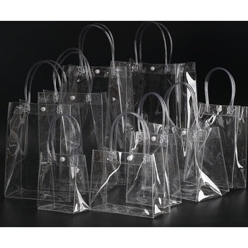 Free DHL 100pcs/LOT 17*23*7CM Waterproof transparent gift bag plastic bag PVC shop cosmetic packaging bag party holiday Supplies