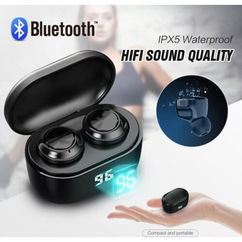 Wireless Headset Bluetooth 5.0 Earphones Mini LED Power Display Sport Headphones Stereo In-Ear Music Gaming Earbuds