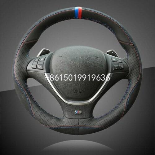 Black Leather Suede Car Braid On Steering Wheel Cover for BMW E70 X5 2008-13