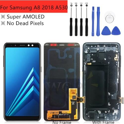 AMOLED For Samsung Galaxy A8 2018 A530 LCD Display Touch Screen Panel Digitizer For Samsung A530F A530DS A530N lcd with frame