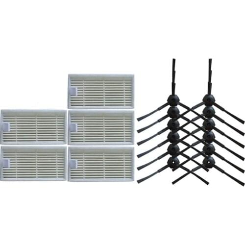 5x HEPA Filter + 12x V50 Side Brush kit for ilife v50 v55 V5s pro robotic Vacuum Cleaner Parts Accessories