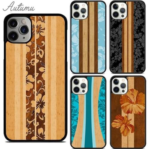 Hawaiian Faux Wood Surfboard Phone Case for iPhone 11 12 Pro Max mini X XR XS SE 2020 5 6S 7 8 Plus Galaxy S8 S9 S10 Cover shell