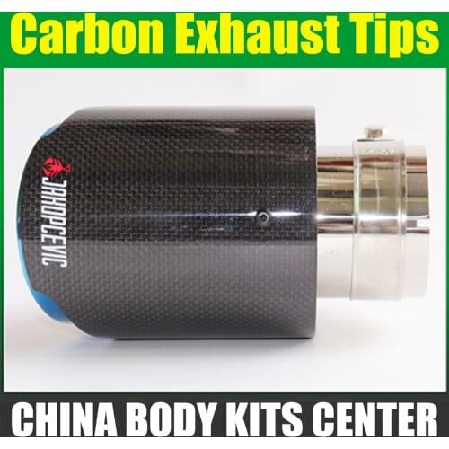 Car Glossy Carbon Exhaust System Muffler Pipe Tip Straight Universal Stainless Blue Mufflers Decorations For Akrapovic