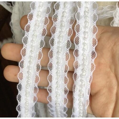 1M Beaded Lace Fabric Applique 1.8cm Guipure Trimming Pink White Yellow Lace Ribbon Embroidery Dress Wedding Sewing Crafts P025