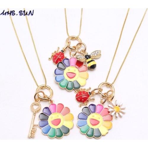 MHS.SUN 2019 New Girls Child Sunflower Pendant Necklaces Fashion Daily Jewelry Cute Bee Chain Charm Necklaces for Baby Kids Gift