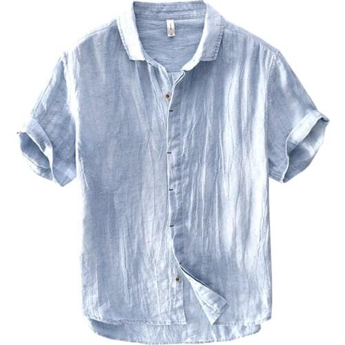 Mens Linen Short Sleeve Button Shirts Tops Blouse M-3XL