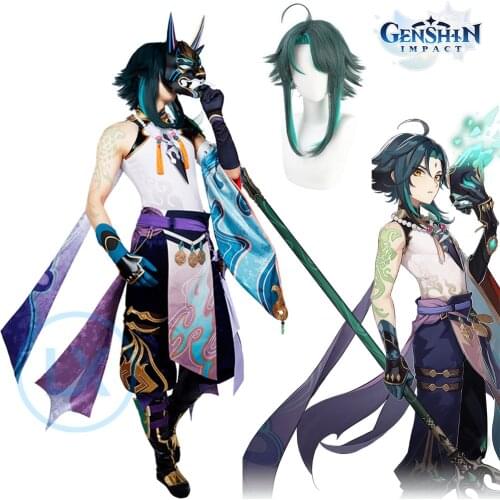 Game Genshin Impact Cosplay Costume Xiao Costume Anime Uniforms Halloween Carnival Outfits Men Costumes Wigs