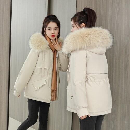 2021 New Women Winter Parkas Coat Casual Solid Fur collar thicken zipper warm windproof jackets snow coat for female size M-XXL