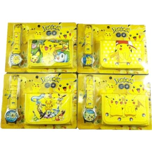 New Pokémon childrens watch wallet set Pikachu kids watch cartoon Anime figure Toy Boys Girls Gifts Random 1pcs
