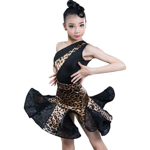 New Latin Dance Costume For Girls Ballroom Salsa Tango Skirts Kid Child Leopard Latin Dance Split Dress With Leotard And Skirt