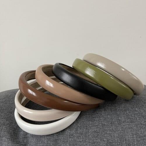 Women Bright PU Leather Headband Thin Flat Hairband Vintage Hair Hoop Brown Color Non-Slip Comfy Hair Holder For Daily Wearing