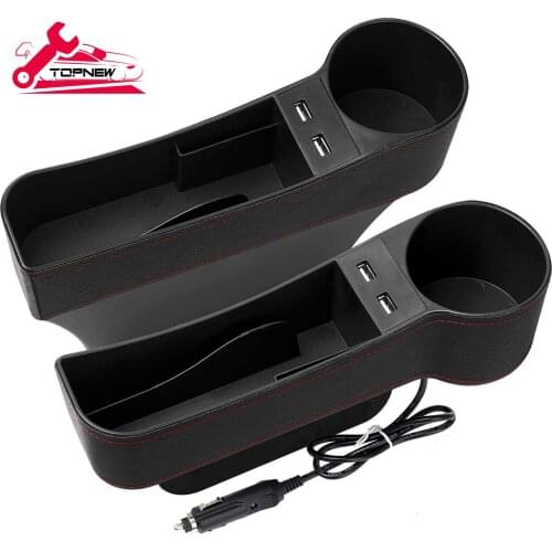 Car Seat Gap Organizer,Premium Console Side Pocket,Leather Storage Box,Multifunctional with Dual USB Charging,Cup Holder