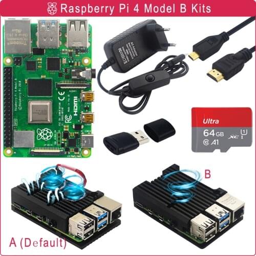 Original Raspberry Pi 4 Model B Kit 2GB/4GB Aluminum Case + Switch Power Adapter + HD Video Cable + 32GB SD Card for Pi 4 4B