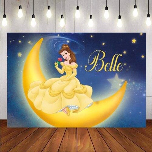 Princess Belle Photo Backdrop Castle Moon Girls Birthday Party Baby Shower Photography Background Decoration Banner