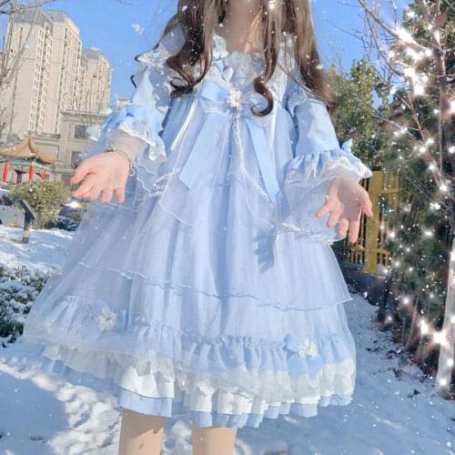 Princess tea party sweet lolita dress retro lace bowknot flare sleeve cute girl victorian dress kawaii girl gothic lolita op