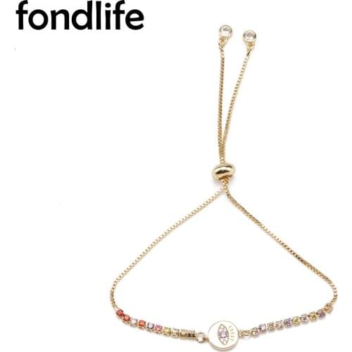 Gold-plated Brass Cubci Zircon Crystal Micro Paved Evil Eye Lucky Charm Bracelet Women CZ Zirconia Copper Chain Slide Jewelry
