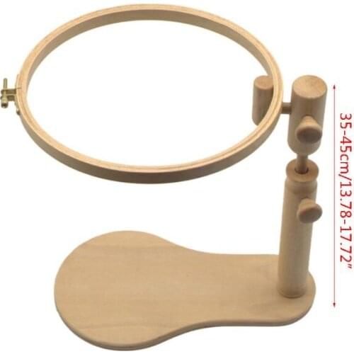 New 360 Degree Rotation Stand Wood Embroidery Hoop Cross Stitch Needlework Ring Frame Adjustable 35-45cm
