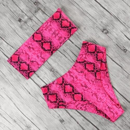 Bikini 2020 Sexy Shiny Bandeau Bikini Set Snake Print Swimsuit Female High Waist Bathing Suit Chest Pad Swimwear Women Biquini