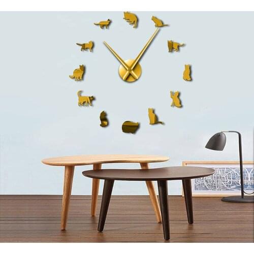 Silhouette Cats Kittens Frameless DIY Giant Wall Clock Playful Cats Big Needle Kitty Girl Room Large Wall Watch Feline Fan Gift