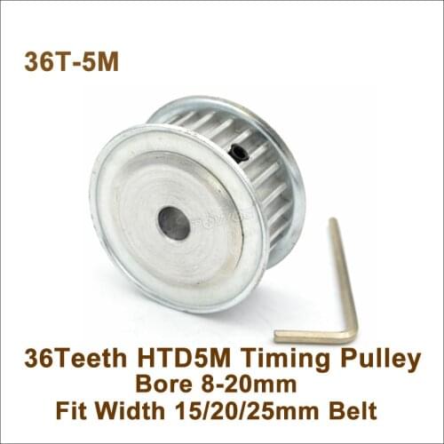 POWGE 36 Teeth 5M Synchronous Pulley Bore 8-20mm Fit W=15/20/25mm 36T 36Teeth HTD 5M Timing Belt Pulley 36-5M AF