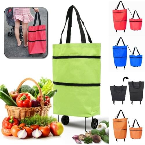 Foldable Shopping Trolley Tote Bag Oxford Cloth Folding Shopping Large Capacity Trolley Bags Reusable Eco-friendly Bag Handbags