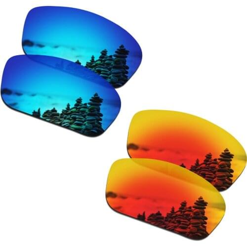 SmartVLT 2 Pairs Polarized Sunglasses Replacement Lenses for Oakley Straightlink Ice Blue and Fire Red
