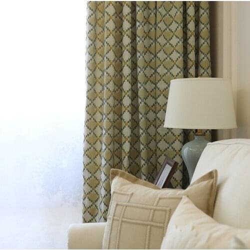 Modern Simple American Jacquard Garden Chenille Pure Color Plaid Curtains for Bedroom Living Room Yellow-green Medium Shading