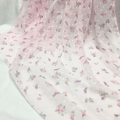 Thin vintage floral fabric print chiffon for Summer dress and women shirt can see though