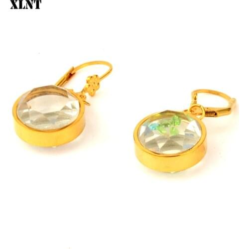 XLNT 2019 Fashion Earrings Gold Drop Earrings For Women Round Glass Geometric Earring Brincos Ethnic Vintage Jewelry