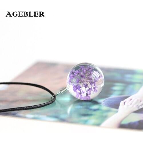 Harajuku Jewelry Handmade Glass Dry Flower Chain Choker Necklace Pendant Fashion Retro Crystal Accessories for Women Adjustable