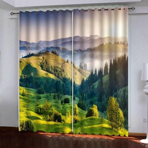 Beautiful green hills blackout Curtains For Bedroom Curtains For Living Room Decorative 3D Curtain Custom Size