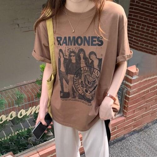 Women Summer 95 Cotton T-shirt Oversize Cartoon Print Short Sleeve Tshirts 2021 New Vintage Tees Round Collar Pullover Tops