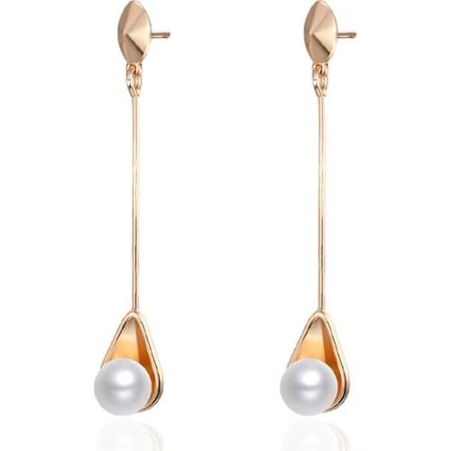 Unique Charm White Pearl Earrings for Women Gold Silver Color Long Earrings Hanging Drop Earrings with Pearls Fashion Jewelry