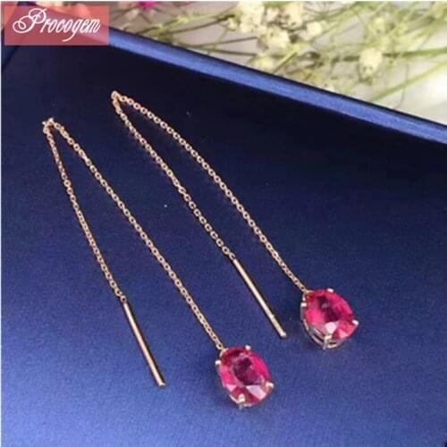 Procogem Trendy OL Natural Ruby Drop Earrings for Women fine Eardrops 1.06Ct*2 Genuine Gemstones Silver 925 Jewelry gifts #1046