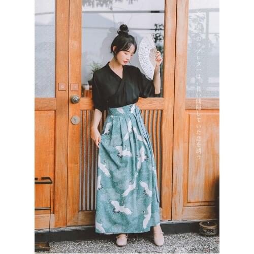 Womens Two Piece Set Short Sleeve Chiffon Tops And Cartoon Print Skirt Hight Waist Mid-calf Pleated Skirt Sets Clothes For Women