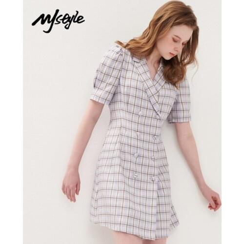 MJstyle Purple Plaid Summer Dress 2021 Mini Dresses Women Casual Party Fashion Suit Short Dresses for Teenage Girs 621060093