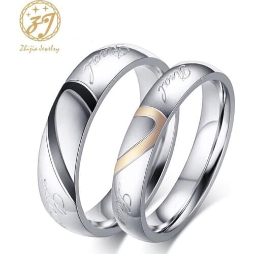 Zhijia Fashion Love Heart Couple Rings for Women Men Wedding Engagement 316L Stainless Steel Ring Unique Fine jewelry
