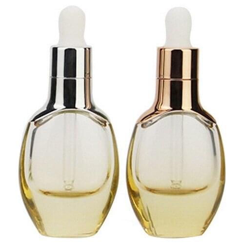 20pcs New 30ml clear glass oil bottle bright gold bright silver dropper cover essence emulsion perfume filled empty bottle