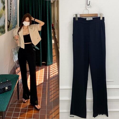2021 South Korea web celebrity temperament slim show thin all-match pants black horn casual suit pants women