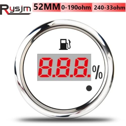 52mm Digital Fuel Level Gauge Indicator 0-190ohm 240-33ohm Oil Level Gauge For Yacht Boat Car Motor Red Backlight 9-32V Alarm