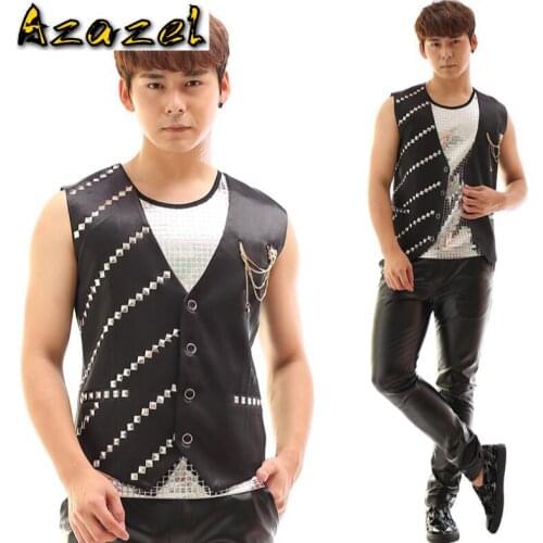 Azazel High quality 2020 new Brand Rock male Bar DS sequin vest stage costume dress tide nightclub men singer rivet jacket S-4XL