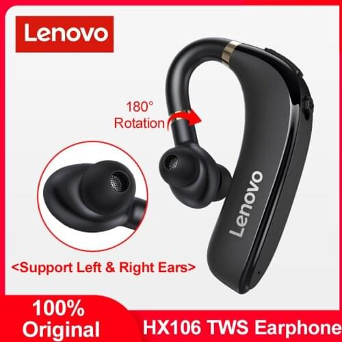 Original Lenovo HX106 Bluetooth Earphone Wireless Ear Hook Business Headphones Earbud Earpiece With HD Mic For Driving Meeting