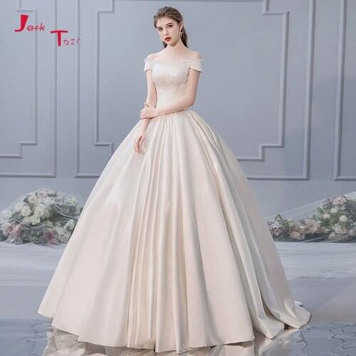 Bruidsjurken Boat Neck Simple Satin Wedding Dresses with Veil Gelinlik Trajes de Novia Lace Up Back Vestidos de Casamento