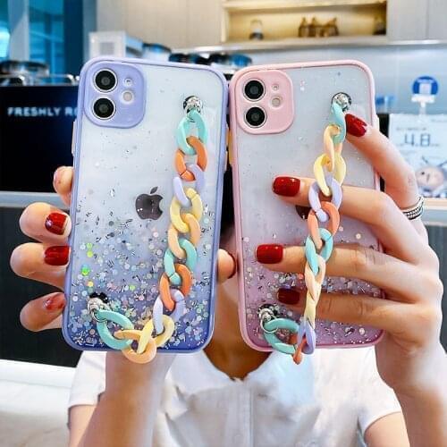 Glitter Sequins Star Rainbow Wristband Case For OPPO A9 2020 A5 A3S A7 A91 A8 A31 A52 A53 F15 F9 Realme C20 C21 Protection Cover