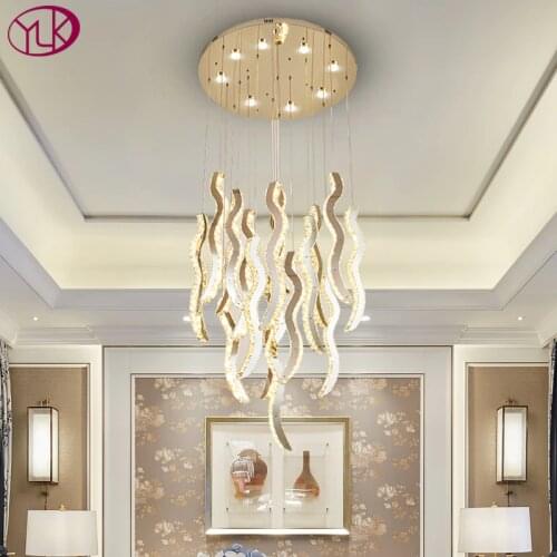 New modern led crystal chandelier for living room luxury staircase lighting fixtures large hallway stainless steel hanging lamp