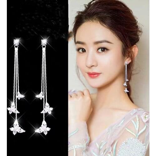 Long Tassel Butterfly Drop Earrings Gold Silver Color 2021 Korean Hanging Women Earrings Fashion Party Jewelry Gift