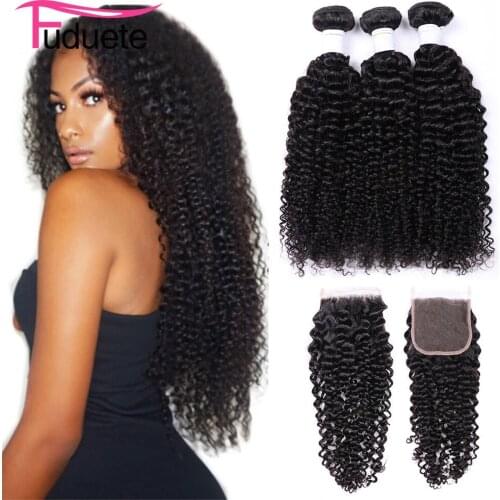 Fuduete Hair Curly Bundles With Closure Malaysian 4x4/6x6/5x5 Closure With Bundles Free Part Remy Hair Extensions Human Hair