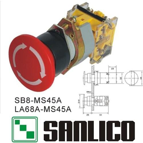 Emergency stop switch mushroom head push button switch SB8(LA68A LA38)-MS45A latching turn to release